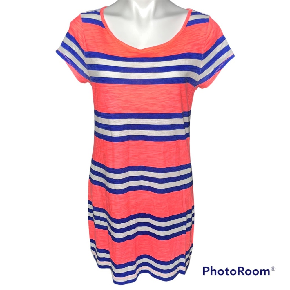 GAP Neon Pink Blue & White Stripe Short Sleeve T-shirt Dress - Size Medium